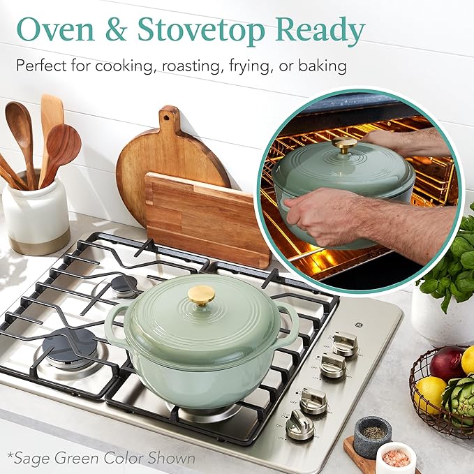 Best Choice Products 7.5 Quart Enamel Cast-Iron Round Dutch Oven, Family Style Heavy-Duty Pre-Seasoned Cookware for Home, Kitchen, Dining Room, Oven Safe w/Lid, Dual Handles - Lavender Mist