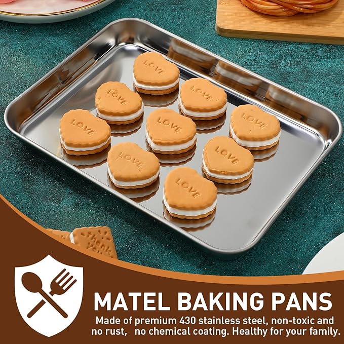 meekoo 24 Pcs Baking Sheet Pan Cookie Sheet Set for Oven Stainless Steel Trays Nonstick Small Serving Tray Cake Toaster Metal Food Trays, Oven and Dishwasher Safe (9 x 6.7 x 1 Inch)