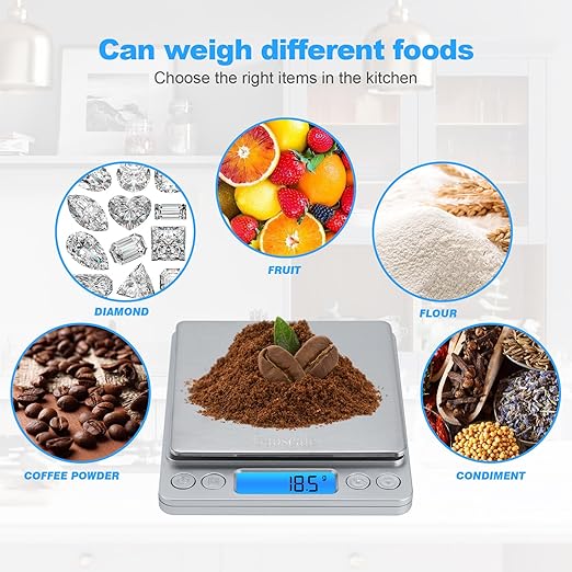 Kitchen Scale, Digital Food Scale, Gaoscale Grams and Ounces Scale High Accuracy with Tare Function for Cooking Scale, Baking Scale Jewellery Scale, 9 Units, 2 Tray 3000g by 0.1g Small