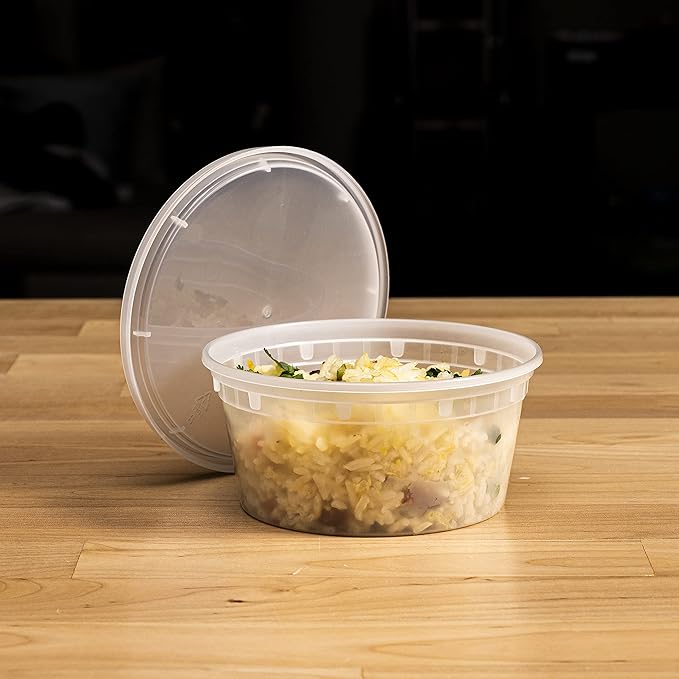 TIYA Food Containers - 12oz Bulk 240 Pack with Lids - Plastic Food Storage to-Go Containers - Reusable Microwavable Dishwasher Safe Reusable Cups - Airtight Leak Proof for Soups & Meal Prep