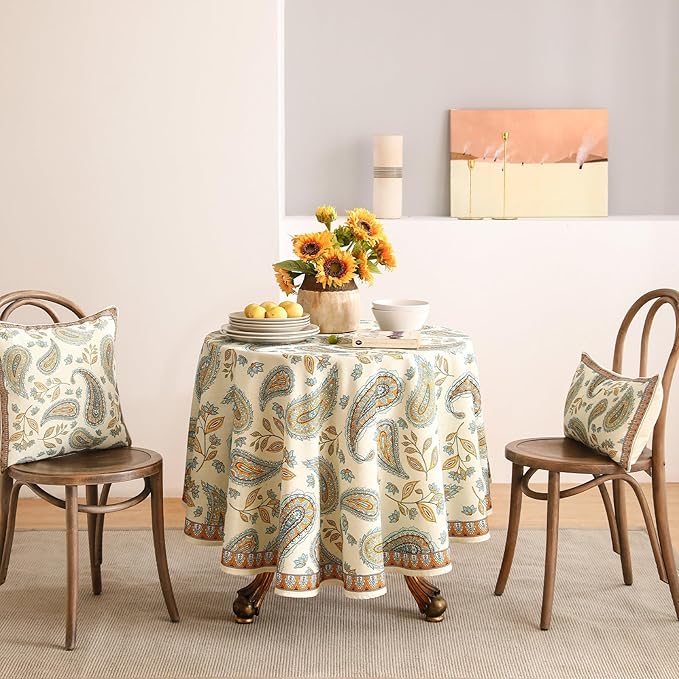 patdrea Designer Vintage French Small Table Cloth for Round Table,Italian Floral Tablecloth,Home Cover Fall Dacorative for Kitchen,Dining,Christmas,Thanksgiving,Tea Party,Diameter 55"-Lysaniya