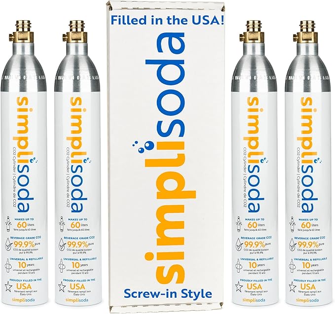 60L CO2 Canister Cylinders - Compatible w/Sodastream BLUE Screw-In Only, Ninja Thirsti, Philips, and More - Threaded Style Soda Streaming Machine CO2 Tanks Gas Refill, | 14.5 oz, Set of 4