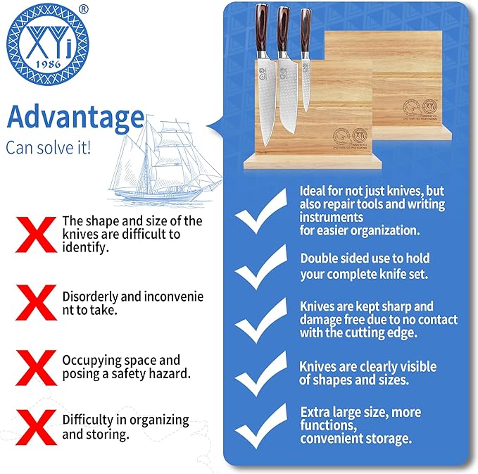 XYJ Magnetic Knife Block,Double-Sided Knife Holder,Knife Block with Strong Magnets,Kitchen Cutlery Display Stand, Knives Storage Rack,Large Capacity, Strongly Magnetic Organizer Tool
