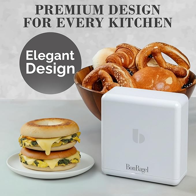 Bagel Cutter Slicer – Precision Bagel Slicer with Auto-Center Holder – Compact 7-Inch Space-Saving Design for Even Cutting Large and Small Bread at Home or Café Kitchen-White