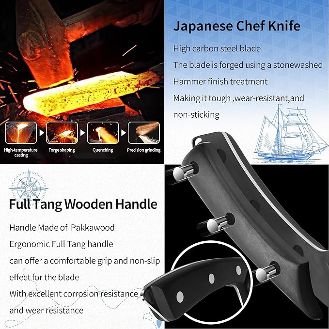 XYJ Kitchen Knife Set with Magnetic Knife Block,Cutting Board,Scissors,Honing Steel,Professional Knife Block Set,High Carbon Steel Blade,Meat Cleaver,Full Tang,Wood Handle