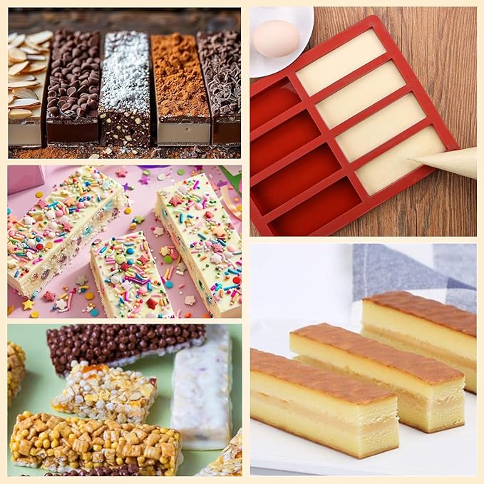 8 Cavity Rectangle Silicone Molds For Food，1 Inch Deep Chocolate Bar Baking Mold，Homemade Granola Bar/Cereal Protein Energy/Candy Bar - Set of 1