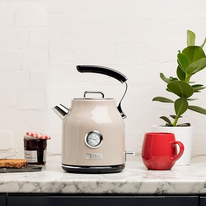 Haden Dorset 1.7 Liter Stainless Steel Electric Kettle, Hot Water Kettle with 360-Degree Base and Auto Shutoff, Putty & Chrome