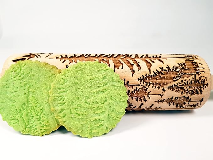 FOREST embossing rolling pin. Engraved wooden embossed dough roller for embossed cookies or clay by Algis Crafts