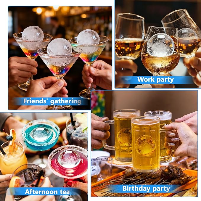 Ice ball maker mold For Whiskey And Cocktails ，2.5inch Round ice cube mold with Lids Easy Release Silicone Sphere Ice Cube Tray Perfect For Chilling Beverages Drinks And Bourbon 2PCS/8 Ice balls