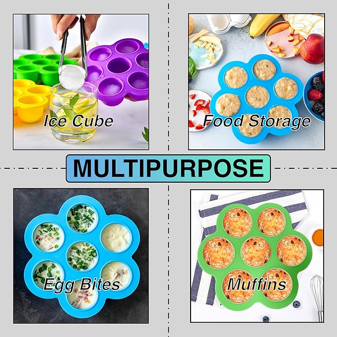 GOKCEN's Silicone Egg Bite Molds [4 Pack] Instant Pot Accessories - Fit Instant Pot 5,6,8 qt Pressure Cooker - Food Freezer Tray with Lid - Reusable Storage Container (4Pcs/Blue-Orange-Pink-Green)
