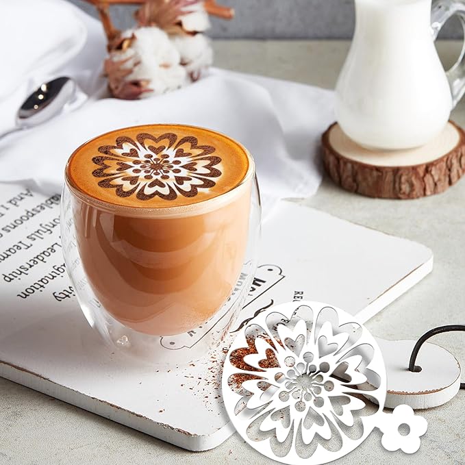 Mandala Flower Coffee Stencils - 25 Pcs Stencils for Cookies Sourdough Bread Decor, Reuable Template for Crafts Floral Design