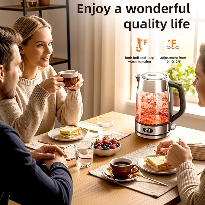 Kndko Electric Kettle,Temperature Adjustmenet, Stainless Steel Filter and Cover,1.7L Tea Kettle & Hot Water Boiler For Coffee & Tea, Automatic Shut Off,1500W, Black and Silver