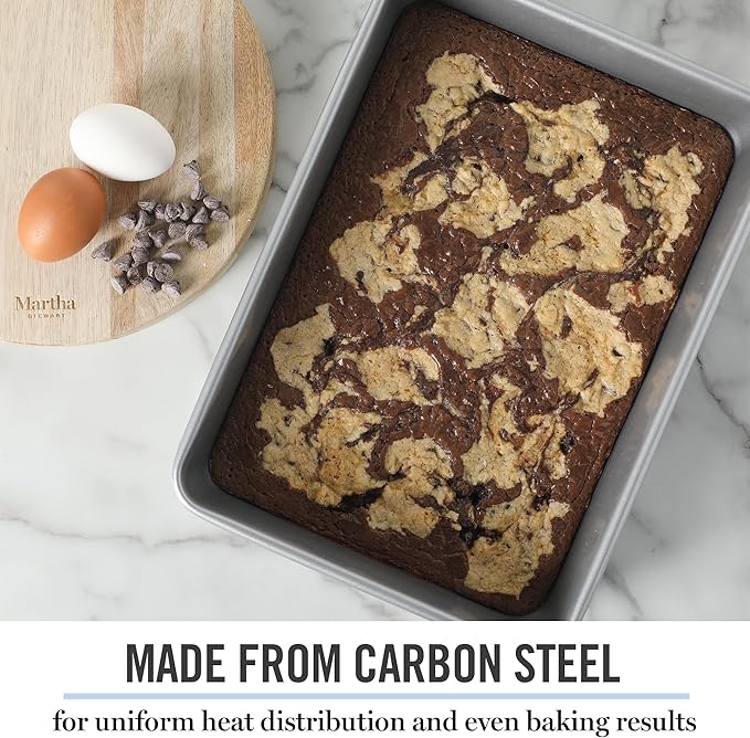 Martha Stewart Gallen 13 x 9 Inch Rectangular Nonstick Carbon Steel Cake/Baking Pan- Silver