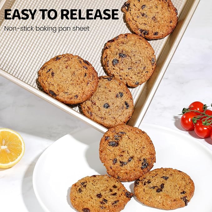 Vinino Jelly Roll Pan, Baking Sheet, Cookie Sheets For Baking With Square Texture Pattern, Thicker Carbon Steel Non-Stick Baking Pan Tray