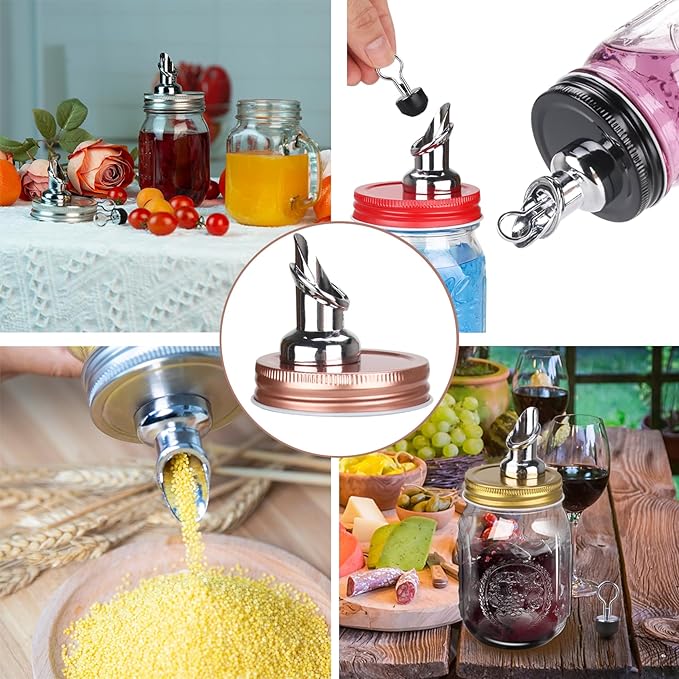 Mason Jar Pour Spouts. free flow Mason Jar Pour Spouts, mason jar for spout regular mouth size 70mm dispenser germination cover. Suitable for any liquid (4 pieces stainless)
