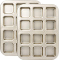 Beasea Brownie Pan with Dividers, 2 Set Gold All Edges Square Cupcake Brownie Pans 12 Mini Cavity Non Stick Baking Carbon Steel Bread Mold Small Edge 3x4 Individual Cutter Sheet Tray for Cake Oven