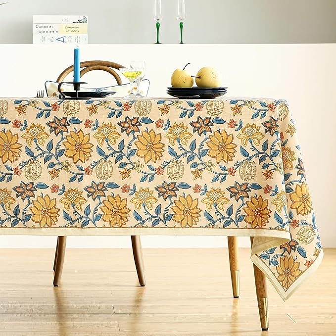 ISAENNE Designer Bohemian Floral Long Rectangle Table Cloth,Linen Colorful Tablecloth,Wrinkle Resistant Decor Tablecloths for Dining Thanksgiving Kitchen Party Christmas,63"*102"-Estevan B