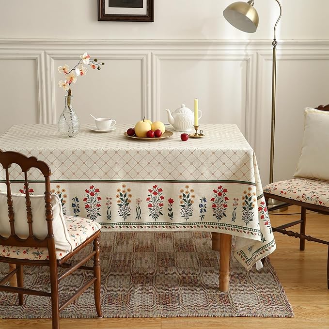 ISAENNE Designer Vintage Linen Floral Tablecloth Rectangular,Fall Colorful Modern Table Cloth,Anti-Wrinkle Decor Tablecloths for Dining Thanksgiving Kitchen Christmas,55"*87"-Bertina E