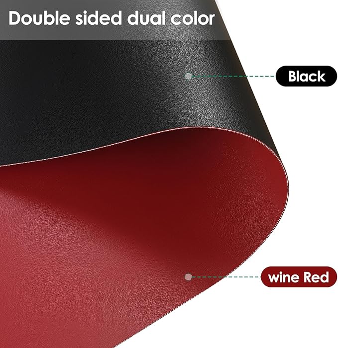 Leather Table Cover,1.8mm Thick,42x78 Inch Table Protector,Table Protector for Dining Room Table,Dining Table Cover,Table Cover Protector,Table Top Protector(Black+Wine Red,42x78)
