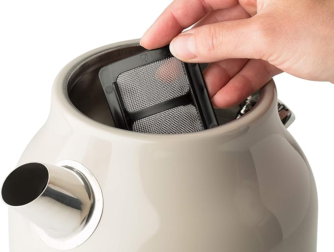Haden Dorset 1.7 Liter Stainless Steel Electric Kettle, Hot Water Kettle with 360-Degree Base and Auto Shutoff, Putty & Chrome