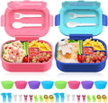 Bento Box Kid Adult Lunch Box 2 Pack, Leakproof Bento Lunch Container 4 Compartment Bento-Style Lunchbox with Utensil Set, On-the-Go Meal and Snack Packing for School, Work, Picnic