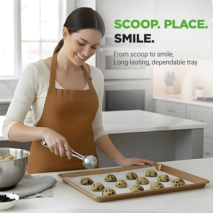 NutriChef Nonstick XL Cookie Sheet Baking Pan - Extra Large 22" x 16" Carbon Steel Oven Baking Sheet for Pastries, Desserts, & More - Dishwasher Safe, Gold