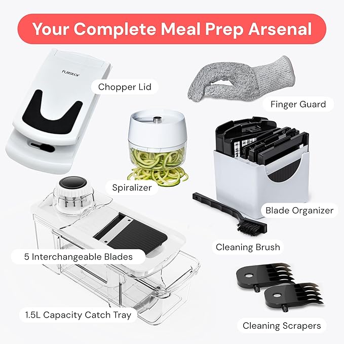 Fullstar All-in-1 Vegetable Chopper and Mandoline Slicer for Kitchen - Cheese Grater, French Fry Cutter, Cheese Slicer - Bonus Handheld Spiralizer Included (6 in 1, Black)