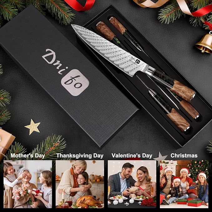 Japanese Knife Set 5 PCS, Damascus High Carbon Stainless Steel Chef Knife Set for Cooking, Kitchen Knives with Gift Box and Resin Wood Handle, Ideal Gift for Men and Women