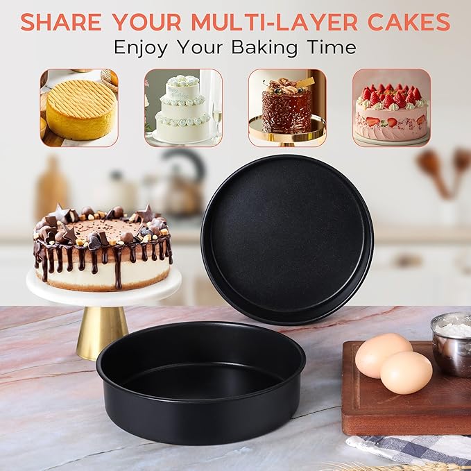 Onader 8 Inch Cake Pan, Stainless Steel Round Smash Cake Bake Pans Set of 3, Nonstick & Non Toxic Birthday Wedding Baking Tins