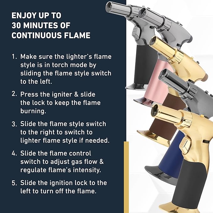 Dual Flame Butane Torch Gun - Refillable Luxury Hand Held Mini Blow Torch for Cooking, Creme Brulee, Soldering, Welding, & Resin Art - Adjustable Flame with Ignition Lock - Steel Blush by inZaynity