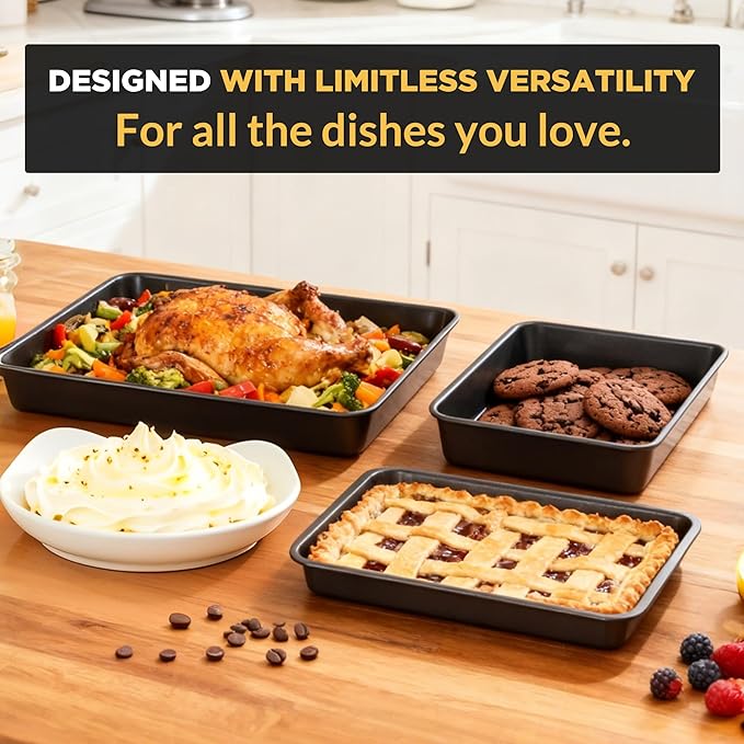 Saker nonstick baking sheet pan set,Multi-Use Non-Stick Baking Pan Set, Stackable Carbon Steel Cookie Sheets for Even Baking, Roasting & Meal Prep, Oven Safe & Easy Clean (black)