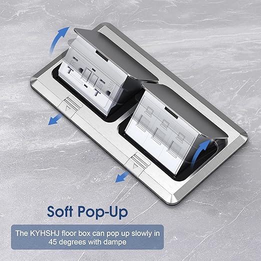 KYHSHJ Dual Pop-Up Floor Electrical Outlet Box Kit，20 Amp Stainless Steel GFCI TR Receptacle Outlet，3-Port RJ45 Datacom Receptacle，Silver