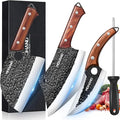 MDHAND Butcher Knife Set, 4PCS Hand Forged Butcher Chef Knife Set with Gift Box, Meat Cutting Knife for Kitchen, Bone Chopper Knives & Viking Knives for Home & Camping & Outdoor, BBQ Gift for Men