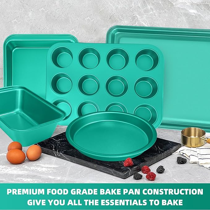 10-Piece Nonstick Bakeware Set Baking Pans, Baking Sheets, Cookie Sheets, Muffin Pan, Bread Pan, Pizza Pan, Cake Pan and Cooling Rack, Oven Safe/0.8mm Thick/Dishwasher Safe/Heavy Duty