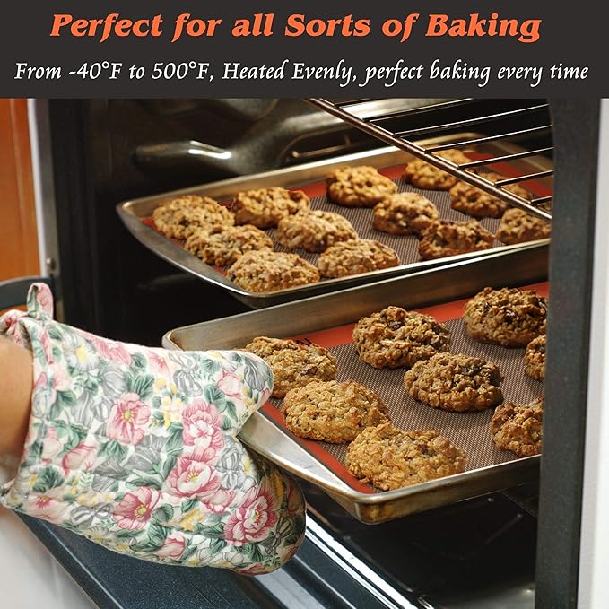 Silicone Baking Mat - Best German Silicone - Non Slip Silicone Baking Sheet, Non Stick Reusable Silicone Mats for Baking, Oven Liner, Counter Mat - Half Sheet Baking Mat, Set of 2