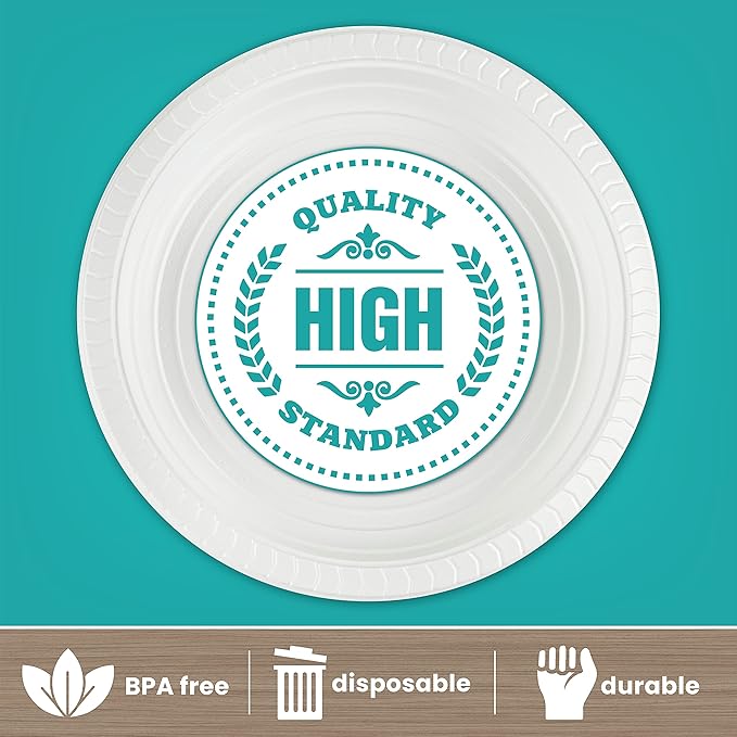 PLASTICPRO 6'' inch Round Plastic Plates Microwaveable, Disposable, White, Dinnerware 400 Count
