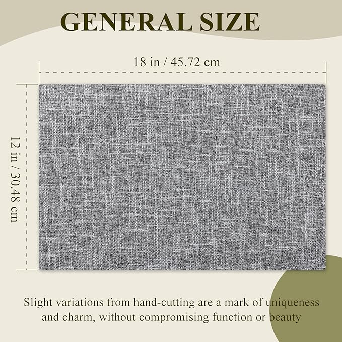 KXN Placemats Set of 8, Dual-Layer Thickened Faux Linen Table Mats, Heat Resistant & Wrinkle-Free, Machine Washable Cloth Place Mats for Kitchen Dining Indoor Outdoor (Light Grey)