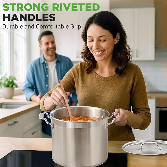NutriChef 20 Quart Heavy-Duty Stockpot with Stainless Lid - Large Pot for Induction, Gas & Electric Cooktops, Perfect for Soups & Stews