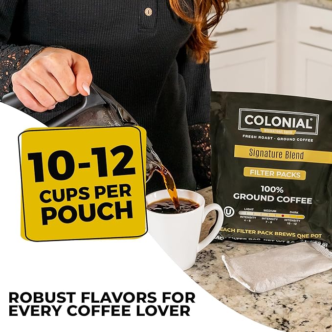 Colonial Coffee Ground Coffee Filter Portion Packs, 2 Ounce (Pack of 40), 100% Arabica Breakfast Blend Medium Roast, Gourmet Bulk Packets for 10-12 Cup Drip Maker