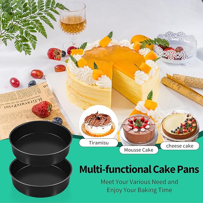 P&P CHEF Non-stick Cake Pan Set of 2, 8 Inch Round Baking Cake Pans Tins for Tier Smash Cakes, Non-Toxic & Solid, Stainless Steel Core & Leak-Proof, 2Pcs