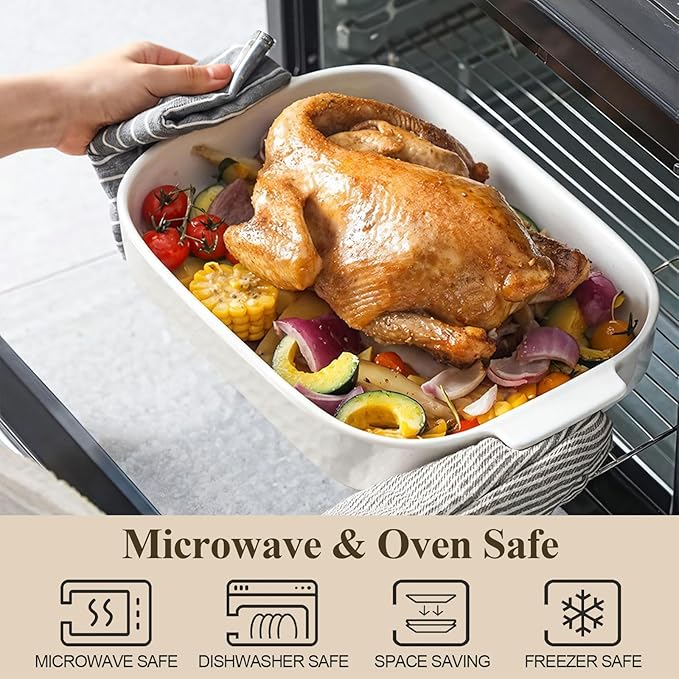 Ceramic Bakeware Set, Porcelain Rectangular Lasagna Pans Casserole Dish Set for Baking, Cooking, Kitchen, Cake Dinner, Banquet and Daily Use, Stackable Nesting, 3 PCS (cream white)