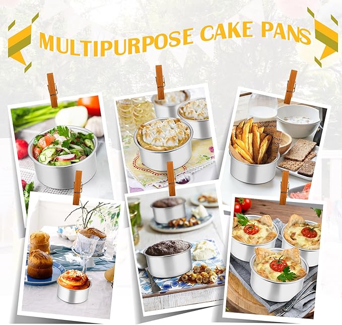 P&P CHEF Cake Pan Set of 4, Stainless Steel Baking Round Cake Pans Tins Bakeware for Birthday Wedding, Leak-proof & Easy Clean, Mirror Finish & Easy Releasing, 4 Inch