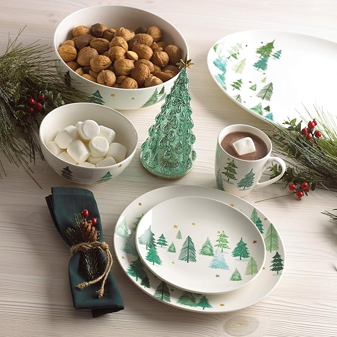 Lenox 880067 Balsam Lane 4-Piece All-Purpose Bowl Set, Christmas Drinkware, Holiday Hosting