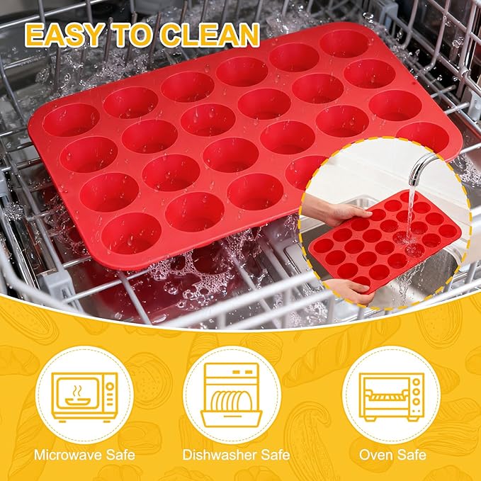 24 Cups Silicone Muffin Pan Mini Cupcake Pan Nonstick Silicone Molds Great for Making Muffin Cakes, Bread, Cookie, Tart - BPA Free Muffin Liners Baking Accessory