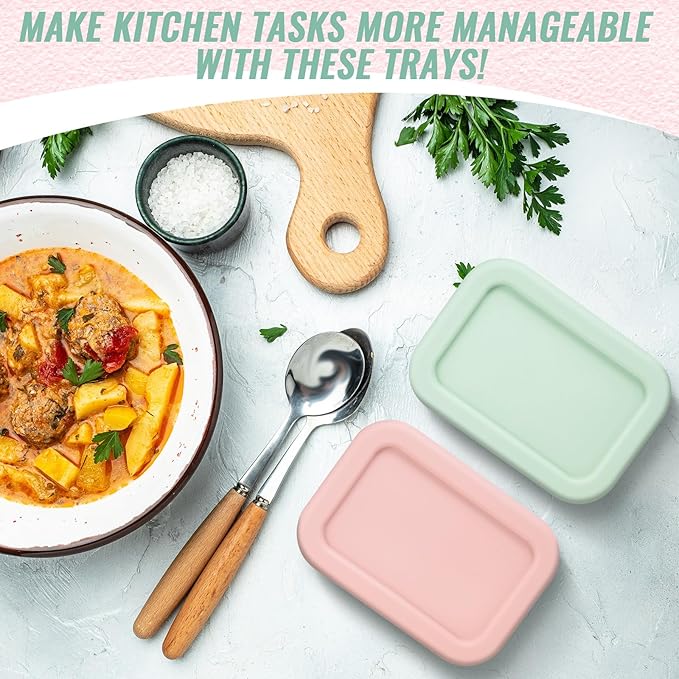 6 Packs 1 Cup Silicone Soup Freezer Molds with Lid Silicone Soup Freezer Trays Rectangle Reusable Food Preserving Tray Freezing Sauces Stews(Pink, Sage Green)