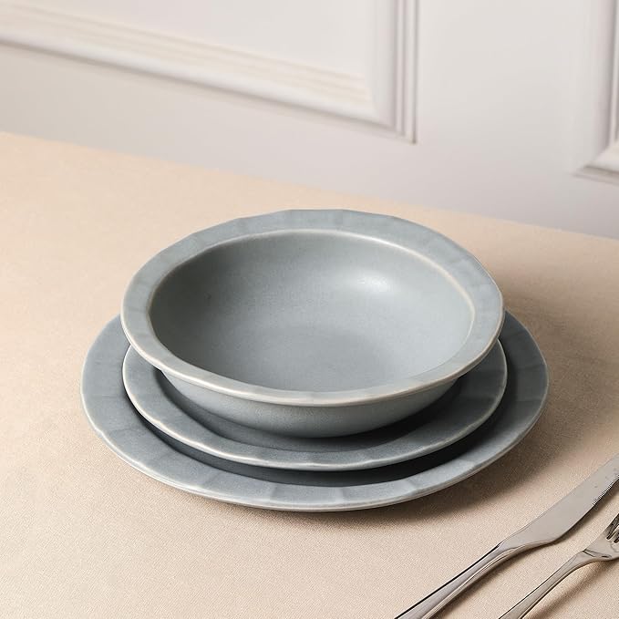 Stone Lain Oasis 24-Piece Dinnerware Set Stoneware, Dishwasher and Microwave Safe Plates and Bowls Set, Dish Set for 8, Grey Blue