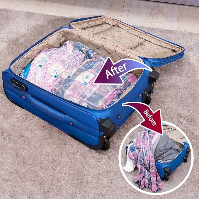 Vacuum Storage Bags 6 Large, Plastic Packaging Bags,Space Saver Bags for Clothes, Pillows, Comforters, Blankets, Bedding(NO PUMP)