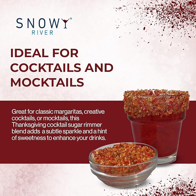Snowy River Thanksgiving, Cocktail & Margarita Sugar Rimmer - Vibrant Naturally Colored Sugar for Cocktail Rimming, Baking & Decorating, Medium Crystal - 16oz