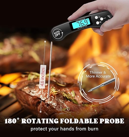 DOQAUS Digital Meat Thermometer, Instant Read Food Thermometers for Cooking, Kitchen Probe with Backlit & Reversible Display, Wide Temperature Range for Turkey, Grill, BBQ, Baking, Bread, Sourdough