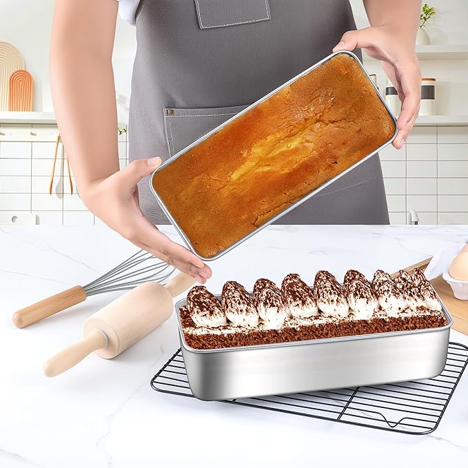 LIANYU Stainless Steel Loaf Pan, 12x5 Inch Large Bread Pan for Baking, Metal Bakeware for Meatloaf, Sourdough Bread, Lasagna, Cake, Healthy & Non Toxic, Oven & Dishwasher Safe